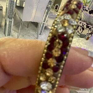 Source Unknown Gold Bracelet with Red and Clear Stones